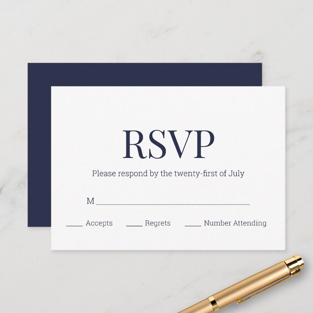 Modern Navy Blue White Monogram RSVP (Creator Uploaded)