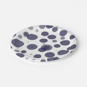 Modern Navy Blue & White Polka Dot Bubbles Party Paper Plate