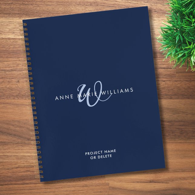 Modern Navy Blue White Script Monogram Notebook (Creator Uploaded)