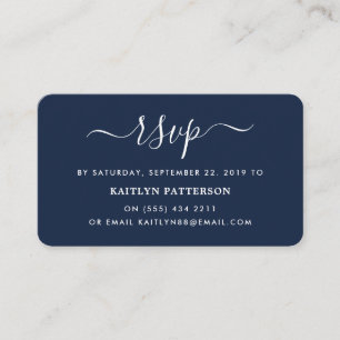 Modern Navy Blue & White Simple Script RSVP Enclosure Card