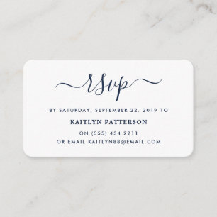Modern Navy Blue & White Simple Script RSVP Enclosure Card