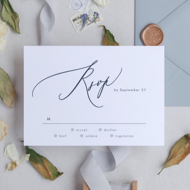 Modern Navy Blue White Simple Wedding RSVP Card (Creator Uploaded)