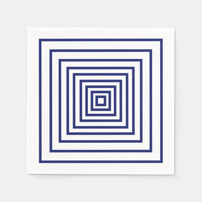 Modern navy blue white squares geometric pattern napkin (Front)