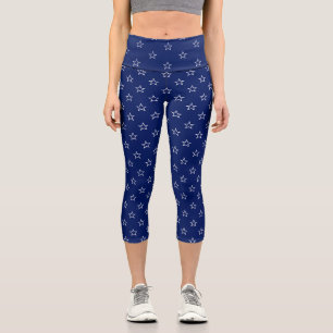 Modern navy blue white stars pattern stylish cute capri leggings