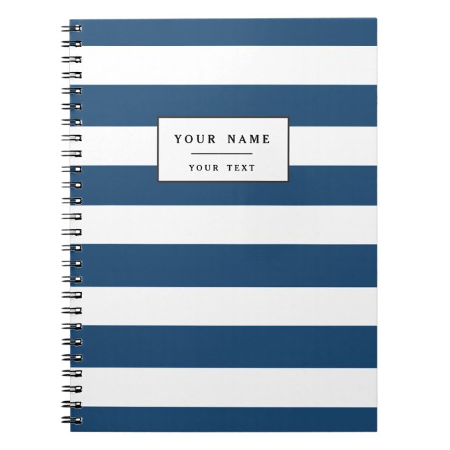 Modern Navy Blue White Stripes Pattern Notebook (Front)