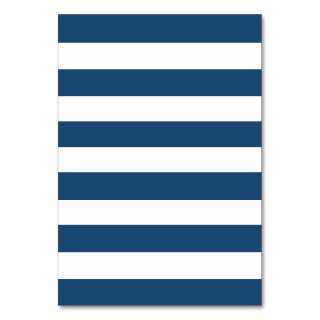 Modern Navy Blue White Stripes Pattern Table Number (Front)