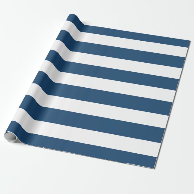Modern Navy Blue White Stripes Pattern Wrapping Paper (Unrolled)
