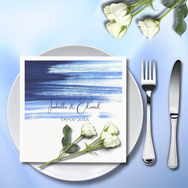 Modern Navy Blue & White Watercolor Wedding Napkin (Creator Uploaded)