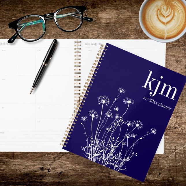 Modern Navy Blue & White Wildflowers Planner (Creator Uploaded)