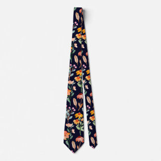 Modern Navy Blue Wildflower Watercolor Pattern Tie