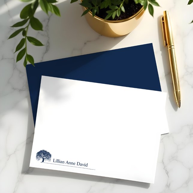 Modern Navy Blue Willow Tree Logo Personalised Card (Modern Navy Blue Willow Tree Logo Personalized Note Card)