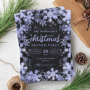 Modern Navy Blue Winter Wonderland Christmas Black Invitation