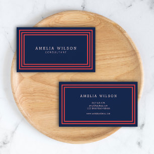 Modern Navy Blue with Salmon Pink Borders Business Card
