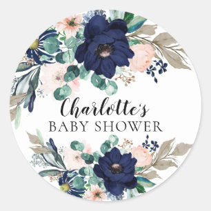 Modern Navy Blush Floral Baby Shower Envelope Seal