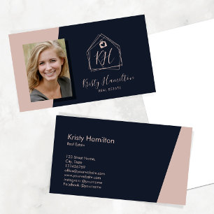 Modern Navy Blush Real Estate Professional Realtor Business Card