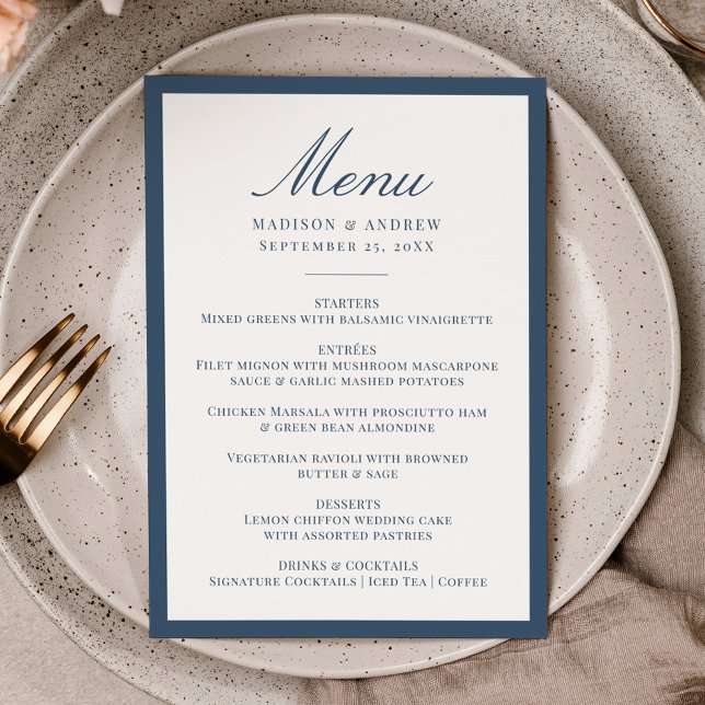 Modern Navy Border Wedding Menu (Creator Uploaded)