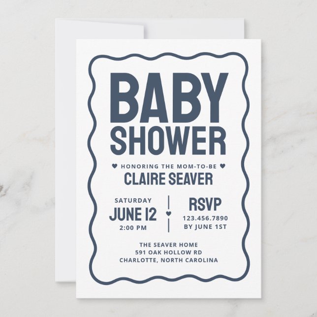 Modern Navy Boy Baby Shower Invitation (Front)