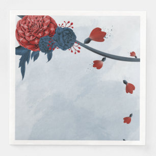 modern navy & burgundy floral wedding napkin