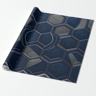 Modern Navy & Carbon Hexagon Tech Geometric Wrapping Paper