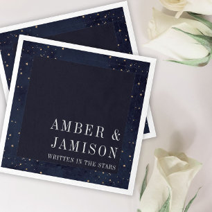 Modern Navy Celestial Written in the Stars Wedding Napkin