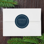 Modern Navy Circle Frame Return Address Label<br><div class="desc">Dress up your holiday envelopes with our custom holiday return address stickers. The custom return address labels feature your name & address framed by a white circular border against a navy background. Change to a colour of your choice to match your holiday cards!</div>