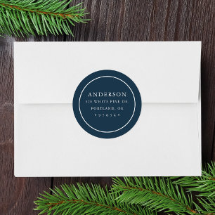 Modern Navy Circle Frame Return Address Label