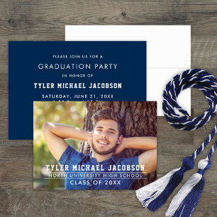 Modern Navy Class of 2024 Photo Graduation Party Invitation