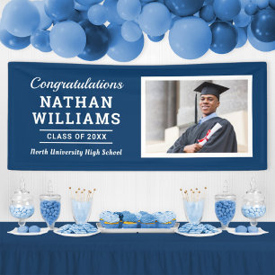 Modern Navy Class of 2025 Custom Graduation Photo Banner