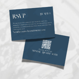 Modern Navy Classic Wedding RSVP with QR Code Card