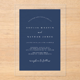 Modern Navy Clear Minimalist Wedding  Acrylic Invitations