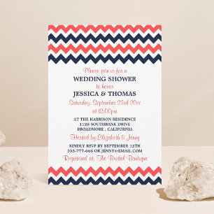 Modern Navy & Coral Chevron Wedding Shower Invitation