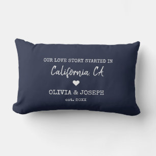 Modern Navy Custom Our Love Story Valentine's Day Lumbar Cushion