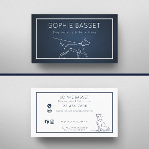 Modern Navy Dog Walking, Pet Sitting Minimalist Business Card