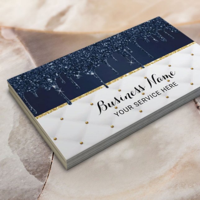 Modern Navy Drips Luxury Blue & White Business Card (Creator Uploaded)