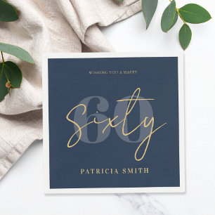 Modern Navy Elegant 60th Birthday Napkin