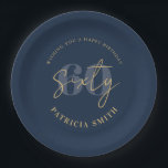 Modern Navy Elegant 60th Birthday Paper Plate<br><div class="desc">60th birthday paper plates featuring minimalist script calligraphy and modern elegant typography.</div>