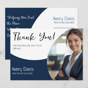 Modern Navy Elegant Minimalist Design Real Estate Thank You Card