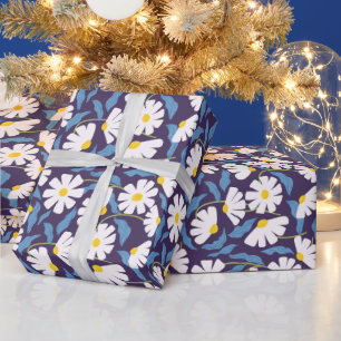 Modern Navy Floral Wrapping Paper Elegant Navy