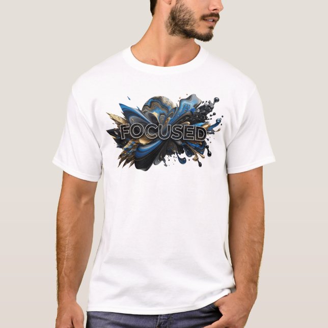 Modern Navy FOCUSED 3D Text Art T-Shirt (Front)