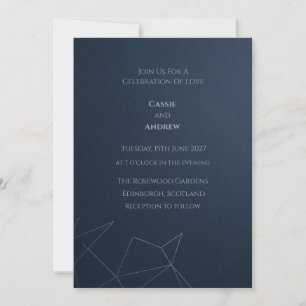 Modern Navy Geometric Line Art Wedding Invitation