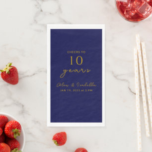 Modern Navy Gold 10th Wedding Anniversary Party Napkin