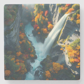 Modern Navy & Gold Abstract Mountain Peak – Luxury Stone Coaster