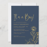 Modern Navy Gold Botanical Boy Baby Shower