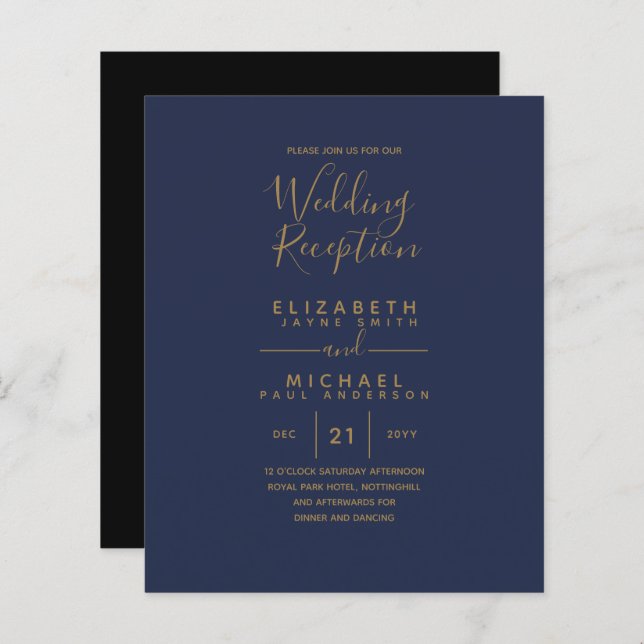 Modern Navy Gold Budget Wedding Reception (Front/Back)