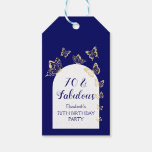 Modern Navy Gold Butterflies Fabulous Birthday Gift Tags