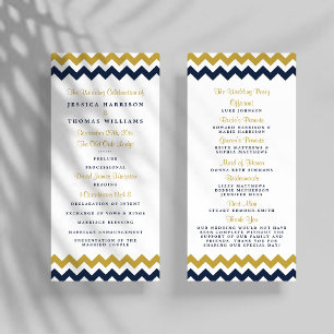 Modern Navy & Gold Chevron Wedding Program Rack Card