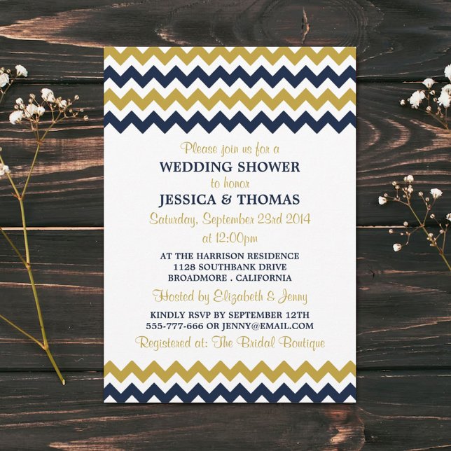Modern Navy & Gold Chevron Wedding Shower Invitation (Creator Uploaded)