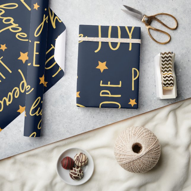 Modern Navy & Gold Christmas Script Wrapping Paper (Crafts)