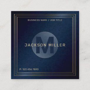 Modern Navy Gold Custom Monogram Professional Squa Square Business Card