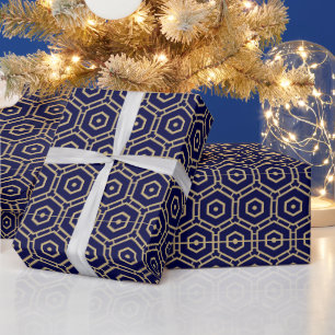 Modern navy gold geometric decorative pattern wrapping paper
